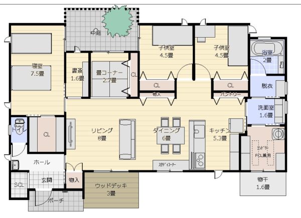 29坪3ldk 和室 旗竿敷地に建つ中庭がある平屋の住宅 アトリエコジマ 注文住宅理想の間取り作りと失敗しないアイデア 実例集