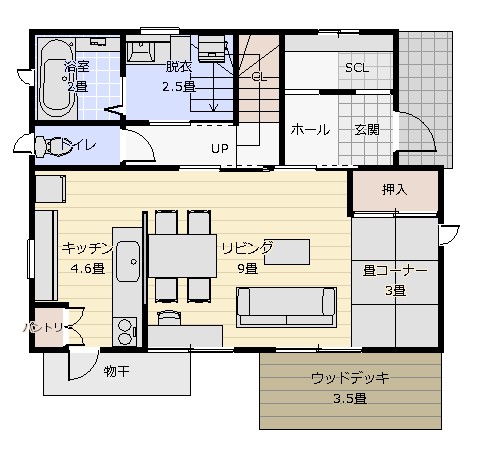 30坪対面式キッチン 1階平面図