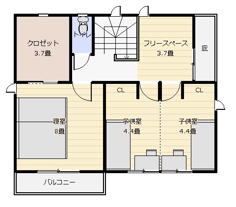 30坪対面式キッチン 2階平面図