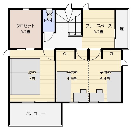 31坪横並びキッチン最小プラン2階平面図