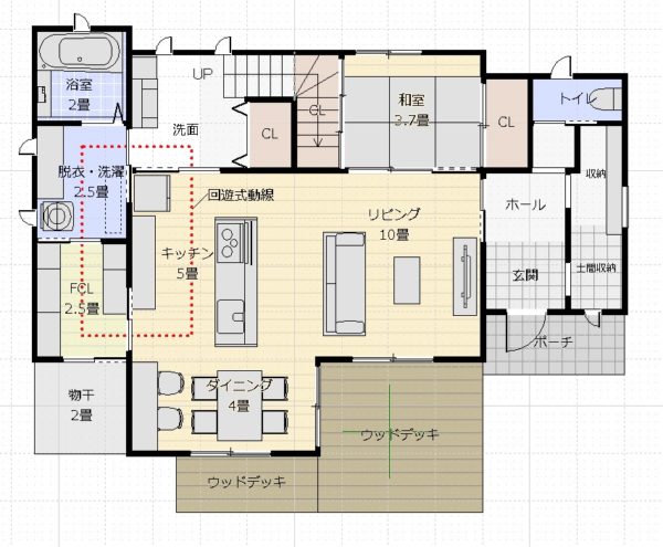 37坪3ldk 和室回遊動線 ファミリークロゼットのある家l型プラン アトリエコジマ 注文住宅理想の間取り作りと失敗しないアイデア 実例集