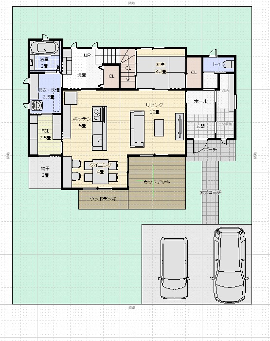 37坪3LDK+和室回遊動線、ファミリークロゼットのある家L型プラン アトリエコジマ～注文住宅理想の間取り作りと失敗しないアイデア・実例集～